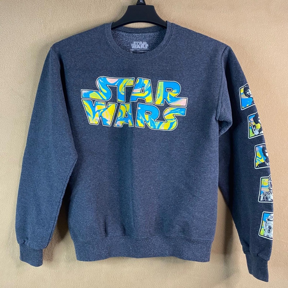 Star Wars Characters Crewneck Sweatshirt Heather Gray Luke Skywalker Sz S EUC‎